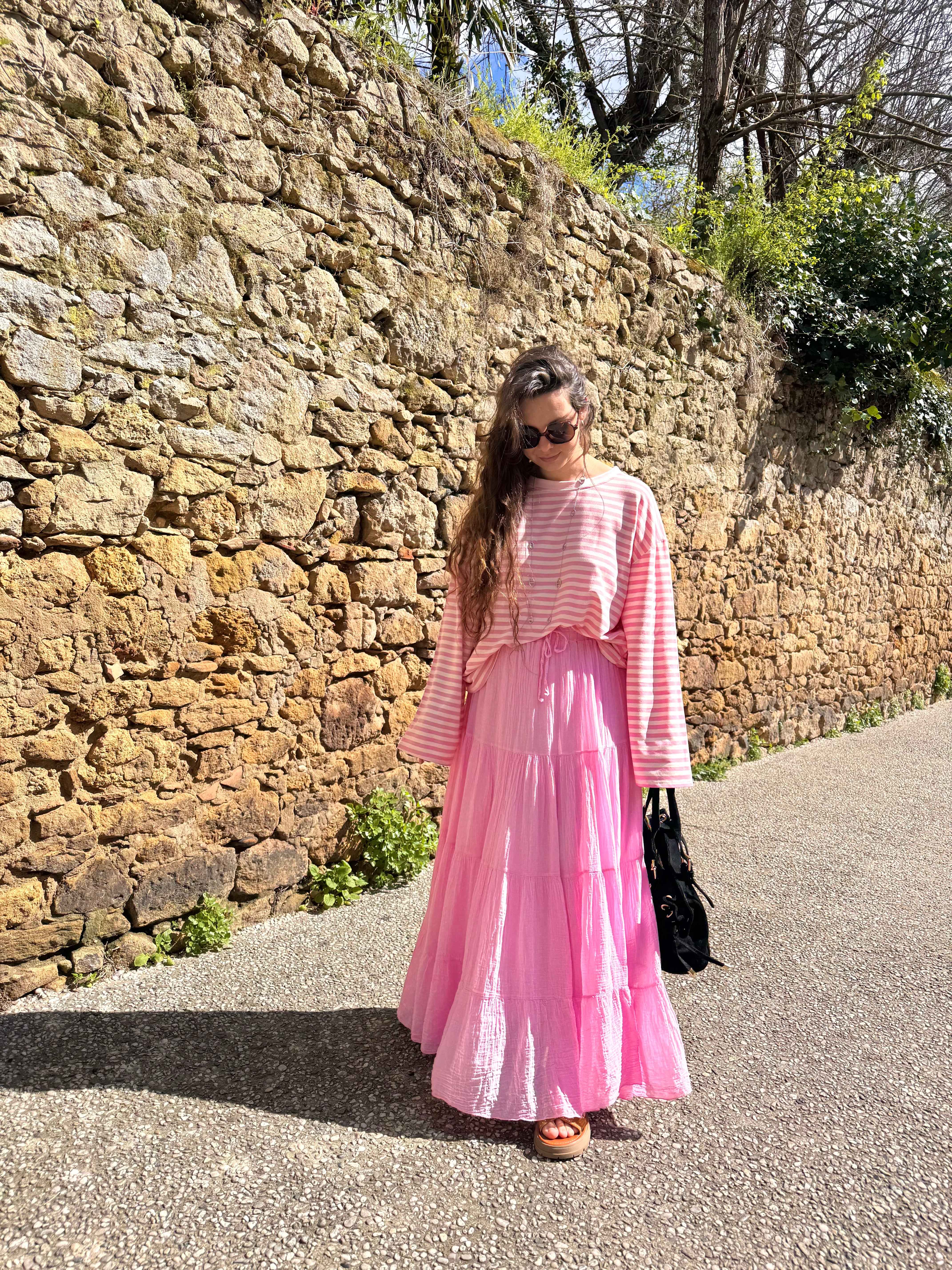JUPE GAZE DE COTON ROSE