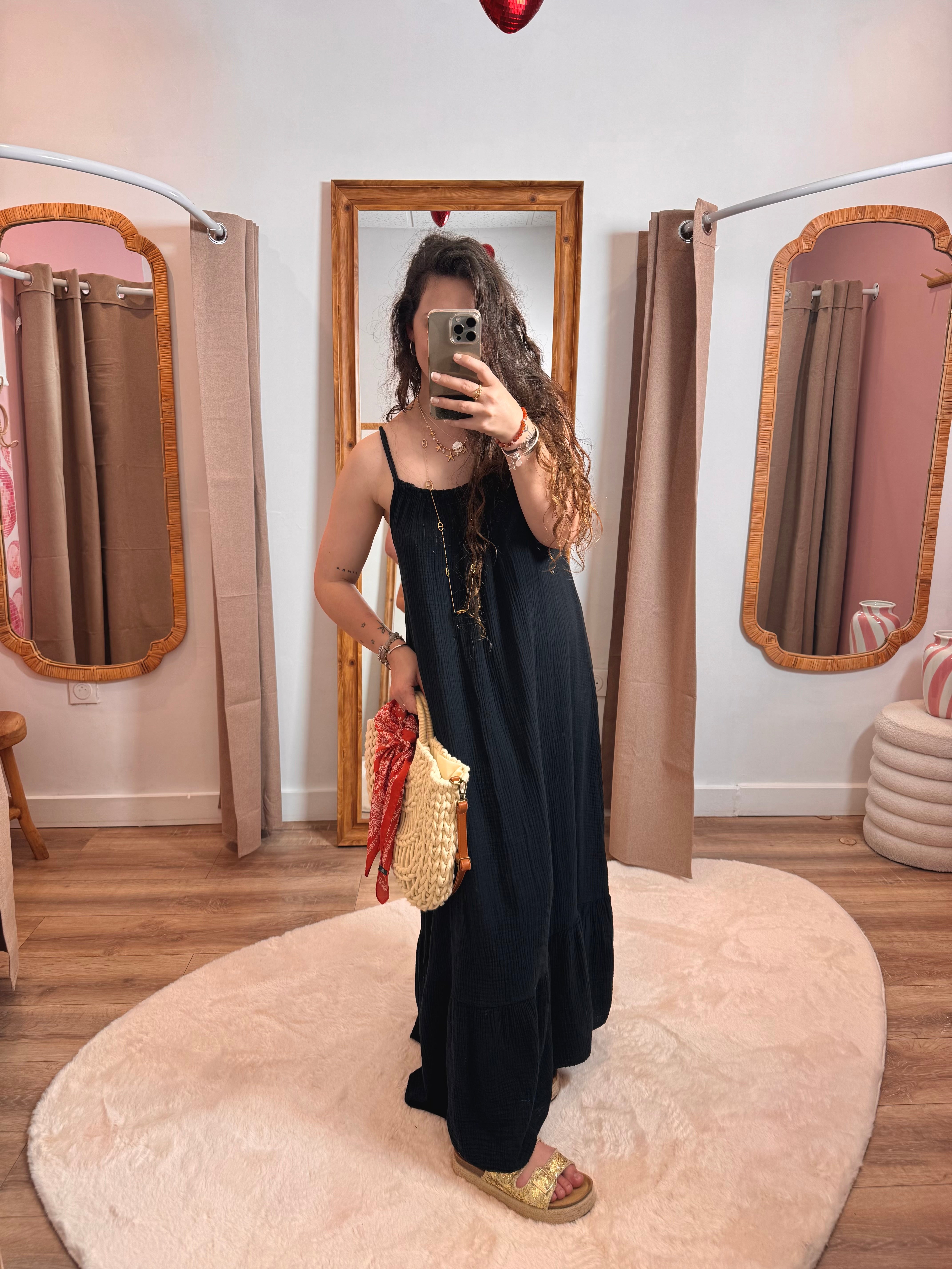ROBE NOIR LONGUE GAZE DE COTON